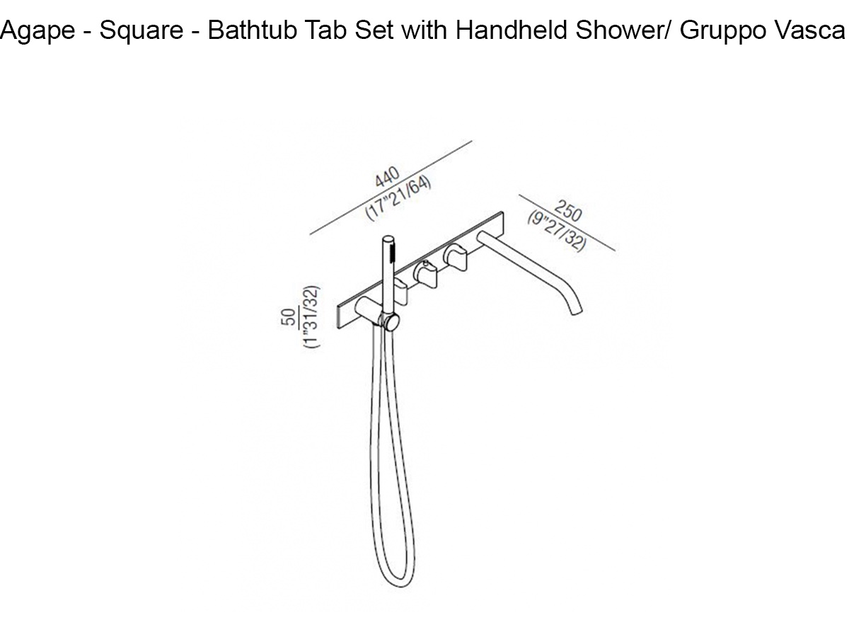 Смеситель для ванны Agape Square ERUB1117, ручной душ
