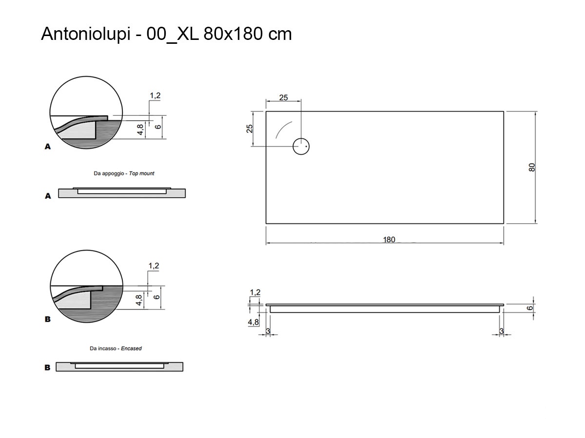 Antoniolupi 00xl Shower Tray 80x180 Cm