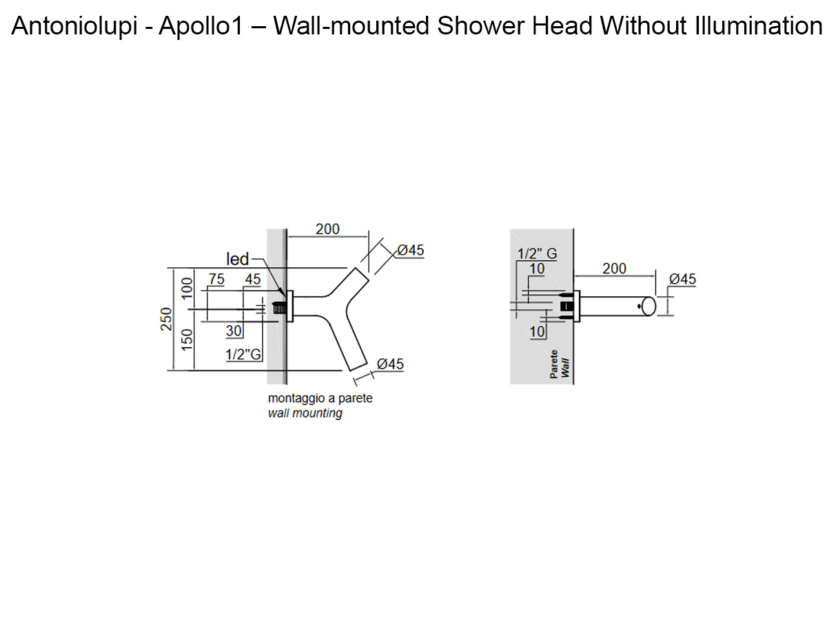 Antoniolupi Apollo1 Wall Mounted Shower Head Without Illumination