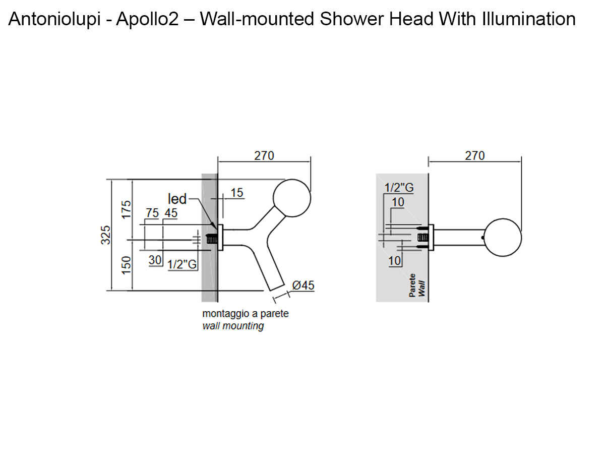 Antoniolupi Apollo2 Wall Mounted Showerhead With Lighting