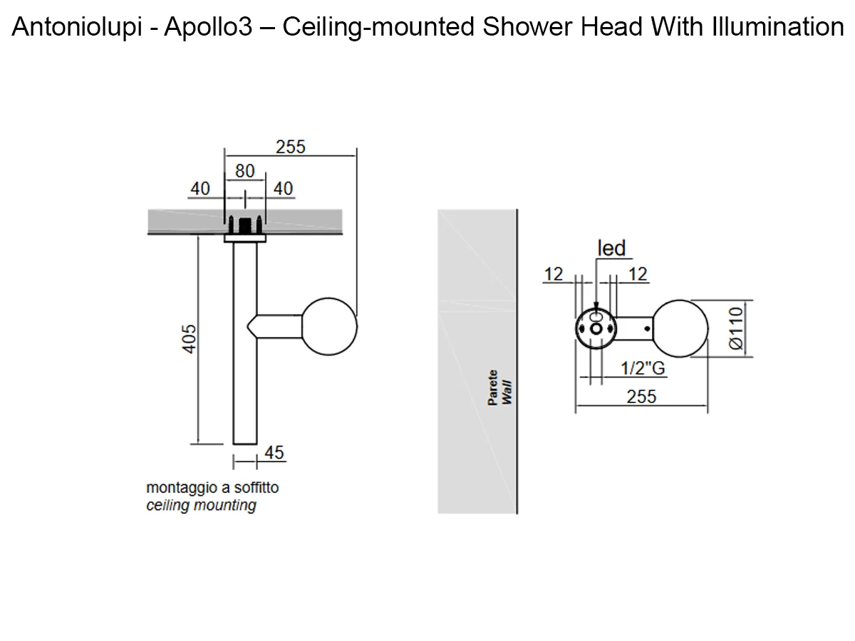 Antoniolupi Apollo3 Ceiling Mounted Showerhead With Lighting
