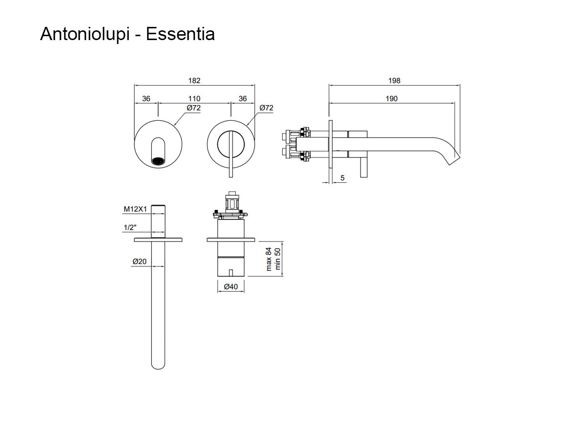 Antoniolupi Essentia Mixer Wall Mounted Washbasin Bocca Curva