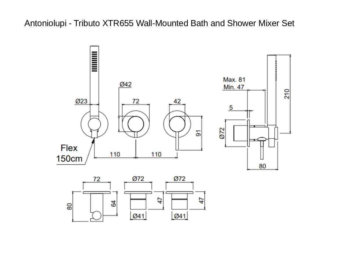 Antoniolupi Tributo Xtr655 Wall Mounted Bath And Shower Mixer Set