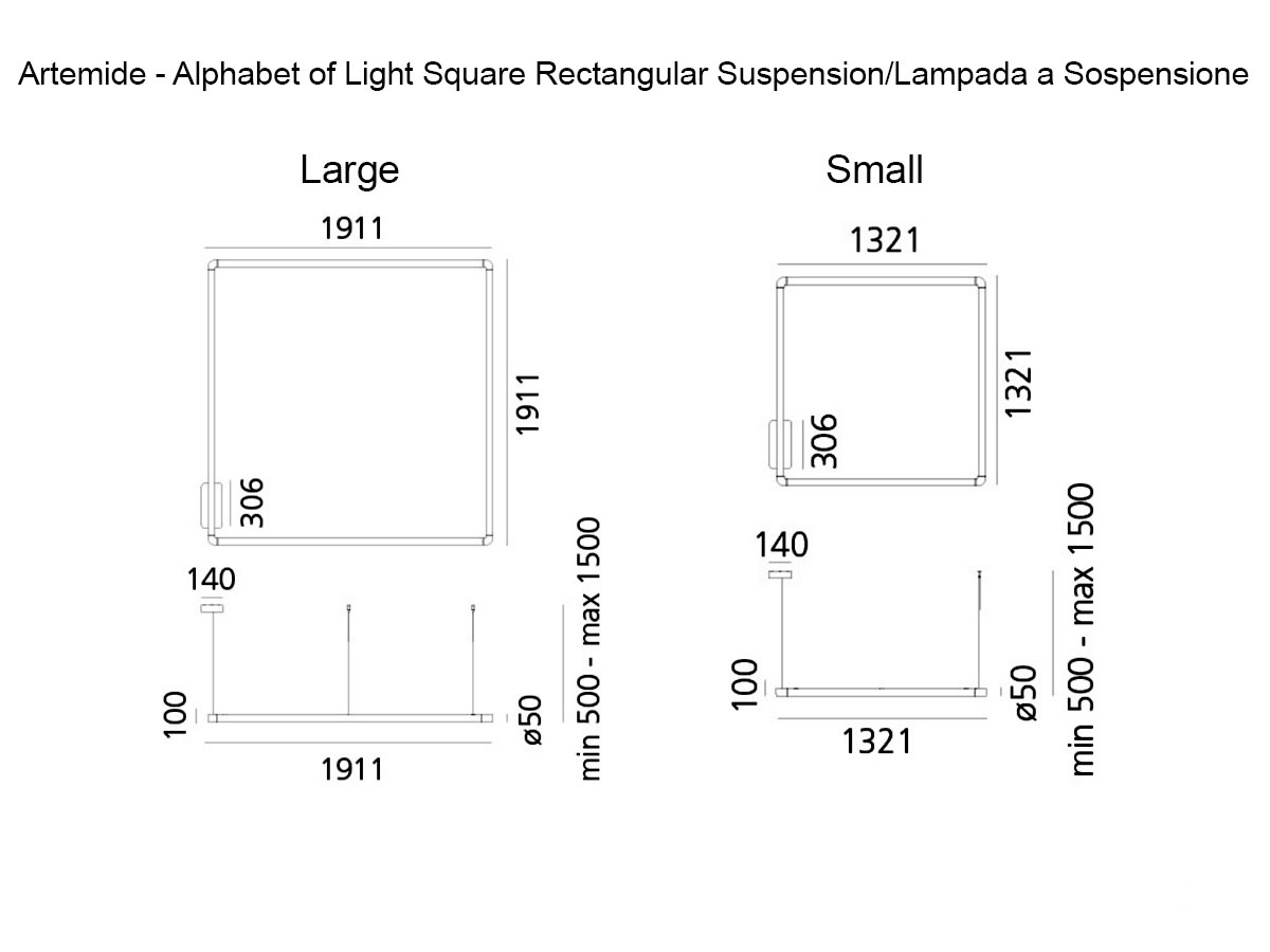 Artemide Alphabet Of Light Square Rectangular Pushdali Suspension Lamp