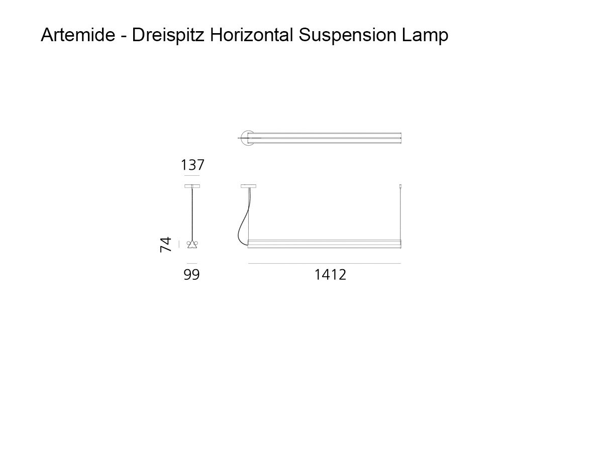 Artemide Dreispitz Horizontal Suspension Lamp 2 Diffused Emission 150