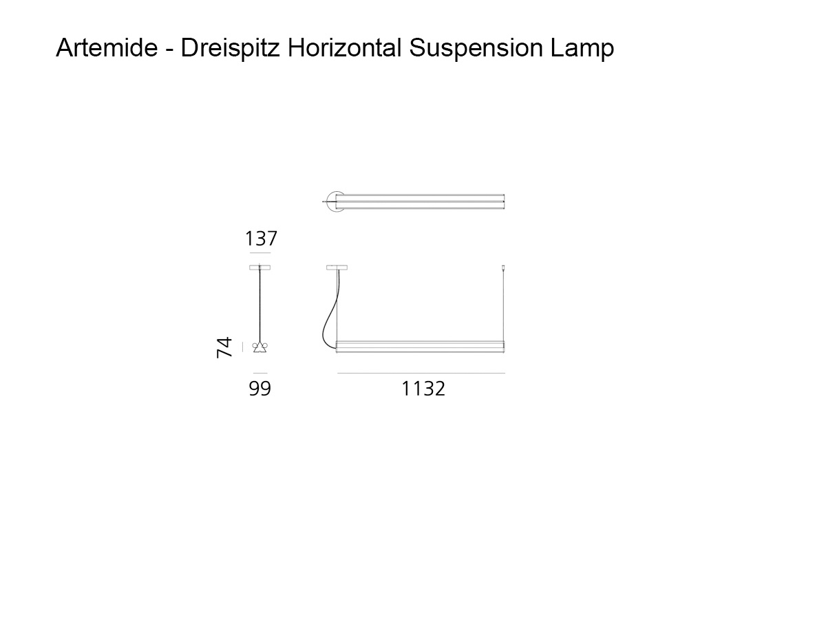 Artemide Dreispitz Horizontal Suspension Lamp 2 Diffused Emission 120