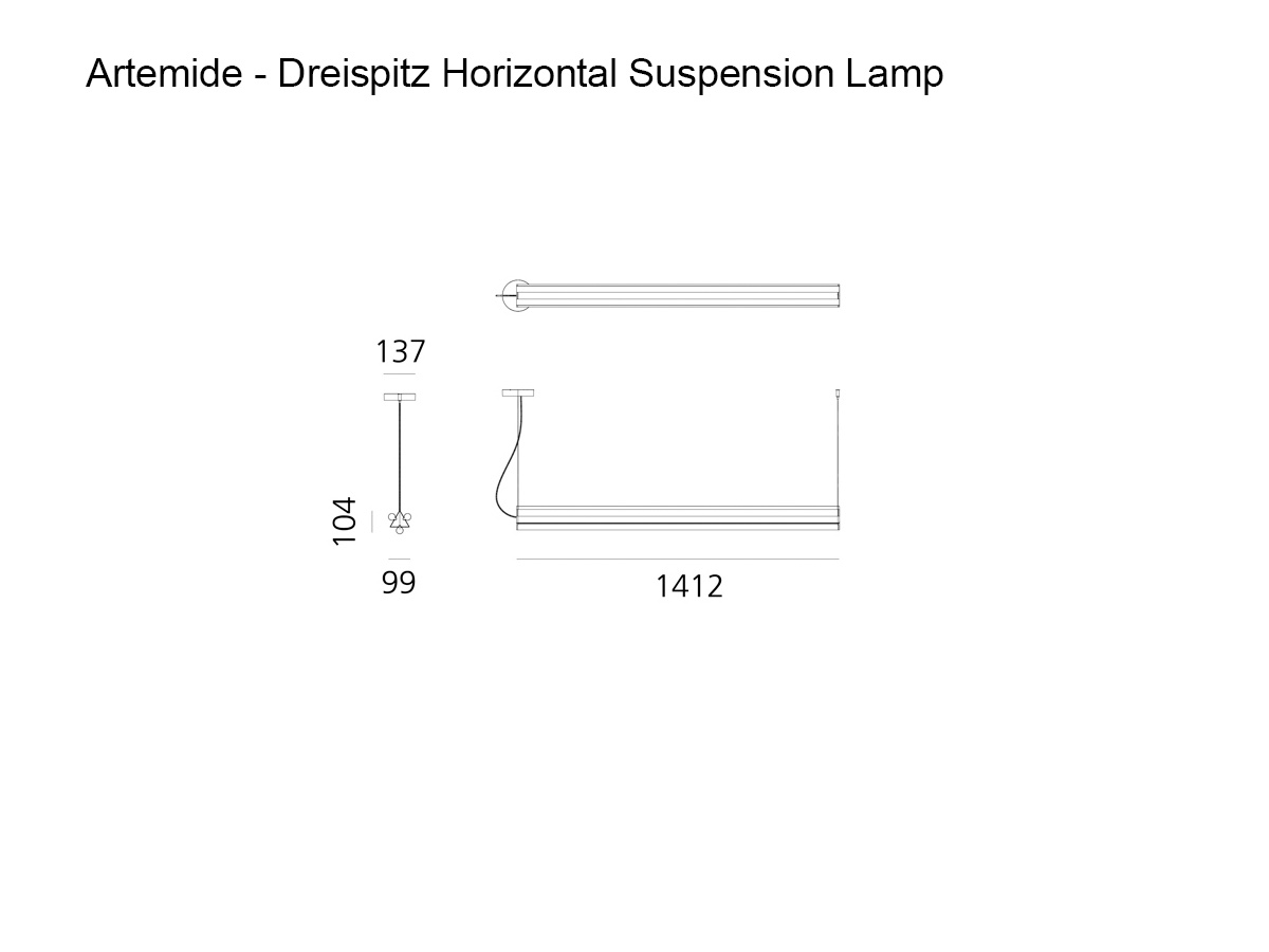 Artemide Dreispitz Horizontal Suspension Lamp 3 Diffused Emission 150