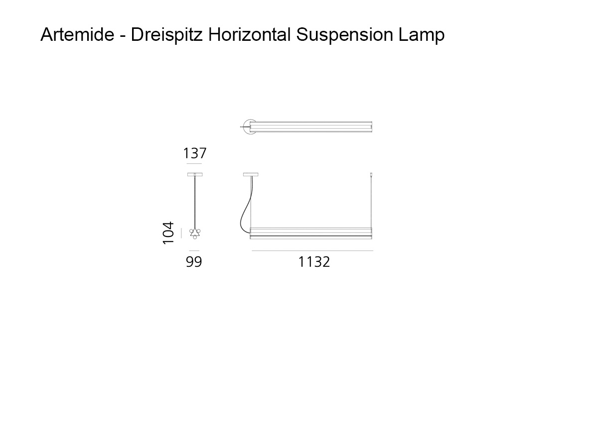 Artemide Dreispitz Horizontal Suspension Lamp 3 Diffused Emission 120