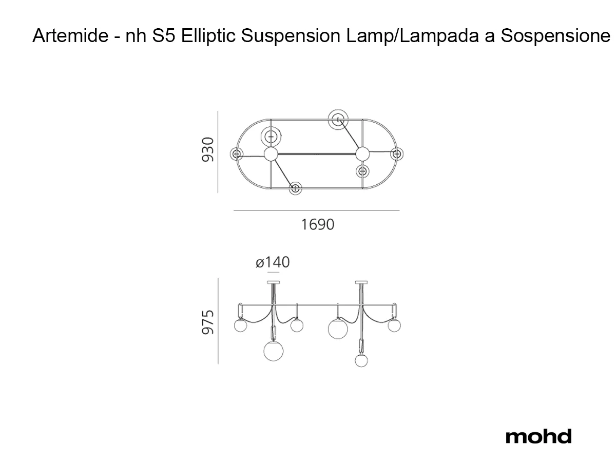 Artemide Nh S5 Elliptic Suspension Lamp