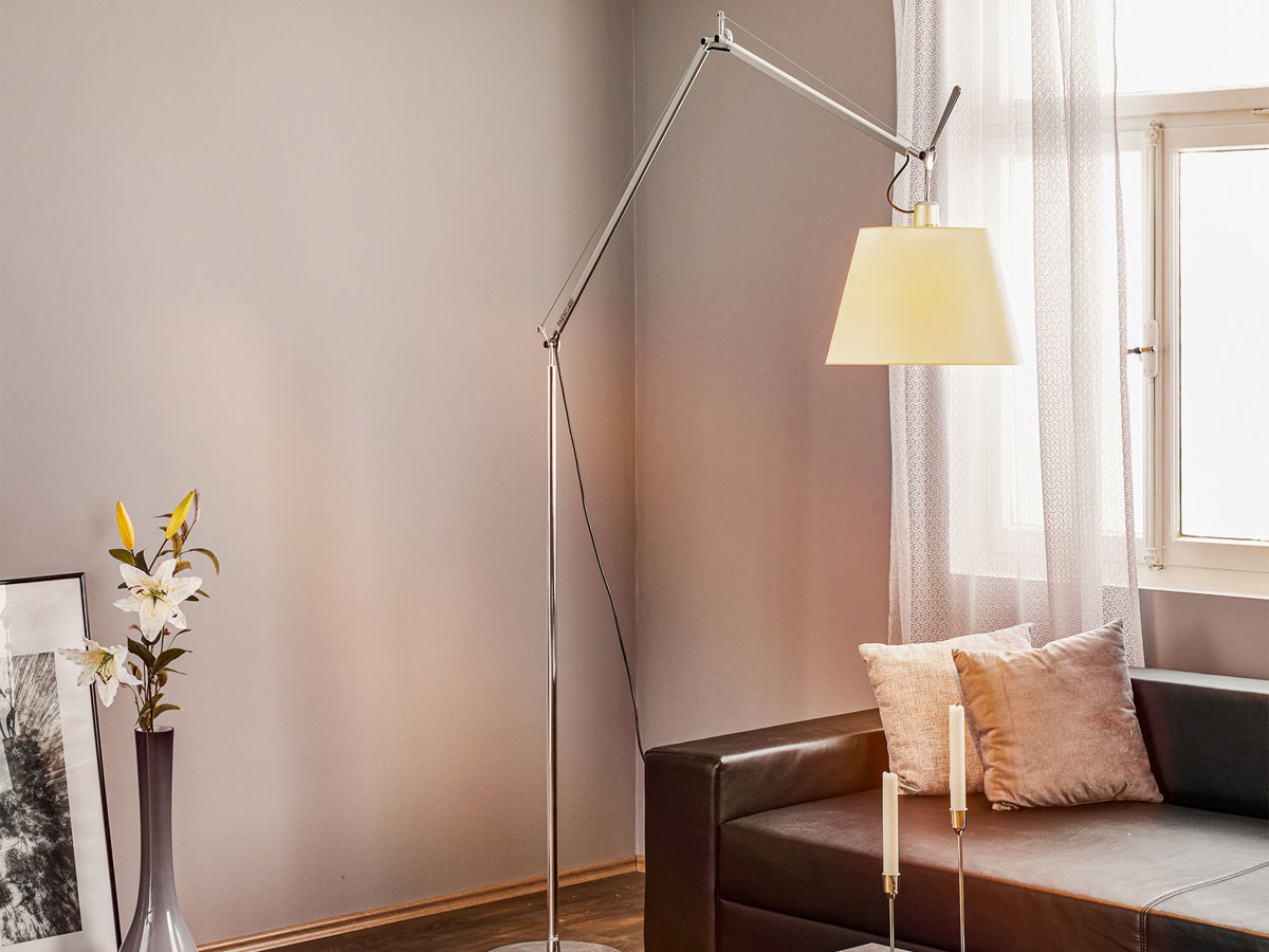 Artemide Tolomeo Mega Floor Lamp Aluminium Parchment Dimmer
