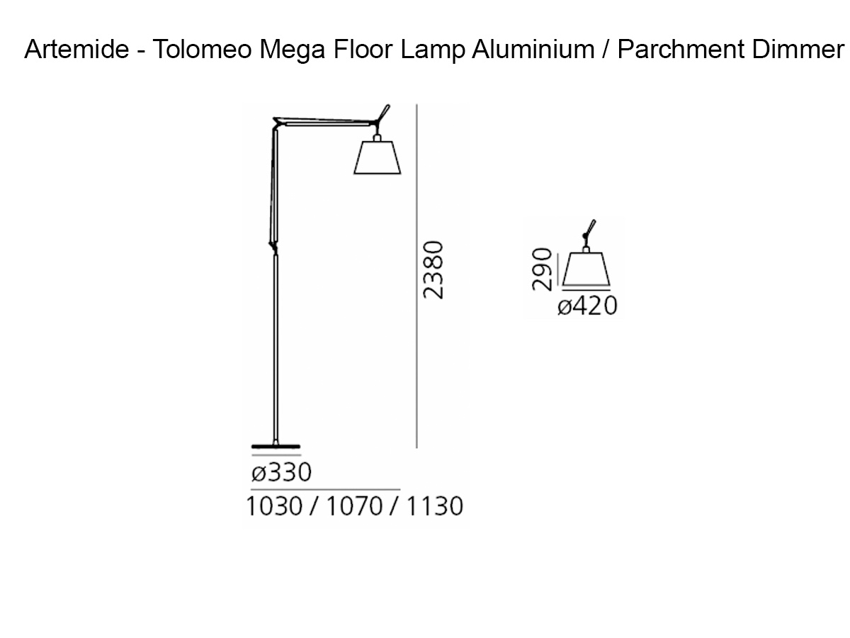 Artemide Tolomeo Mega Floor Lamp Aluminium Parchment Dimmer