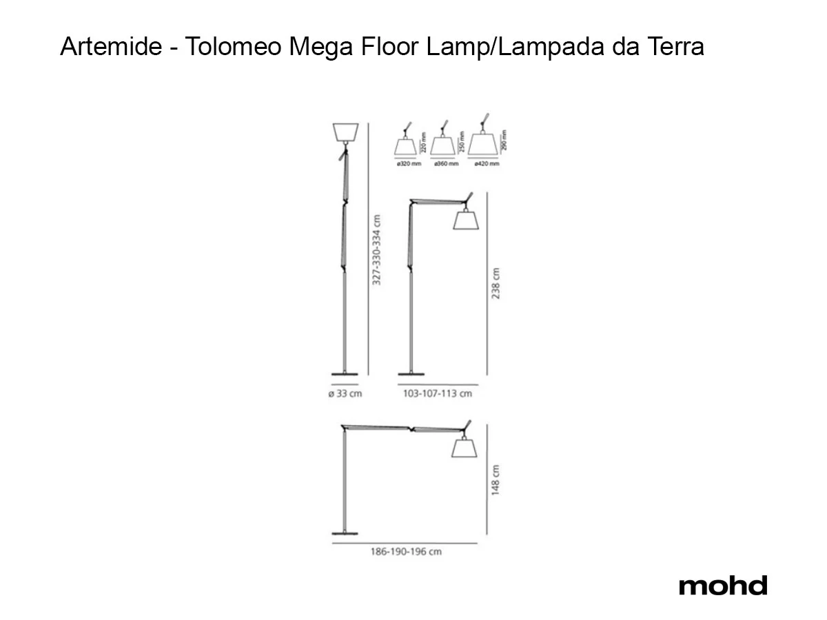 Artemide Tolomeo Mega Led Floor Lamp Aluminium Parchment Dimmer 2700k