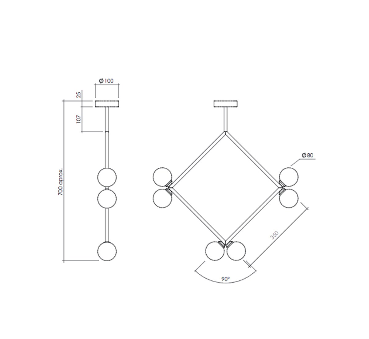 Atelier Areti Rhombus 6 Globes White Suspension Lamp