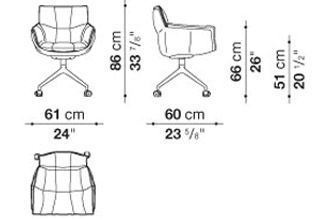 B B Italia Husk Chair 4 Star Base With Whells Leather Shell Fabric Cushion