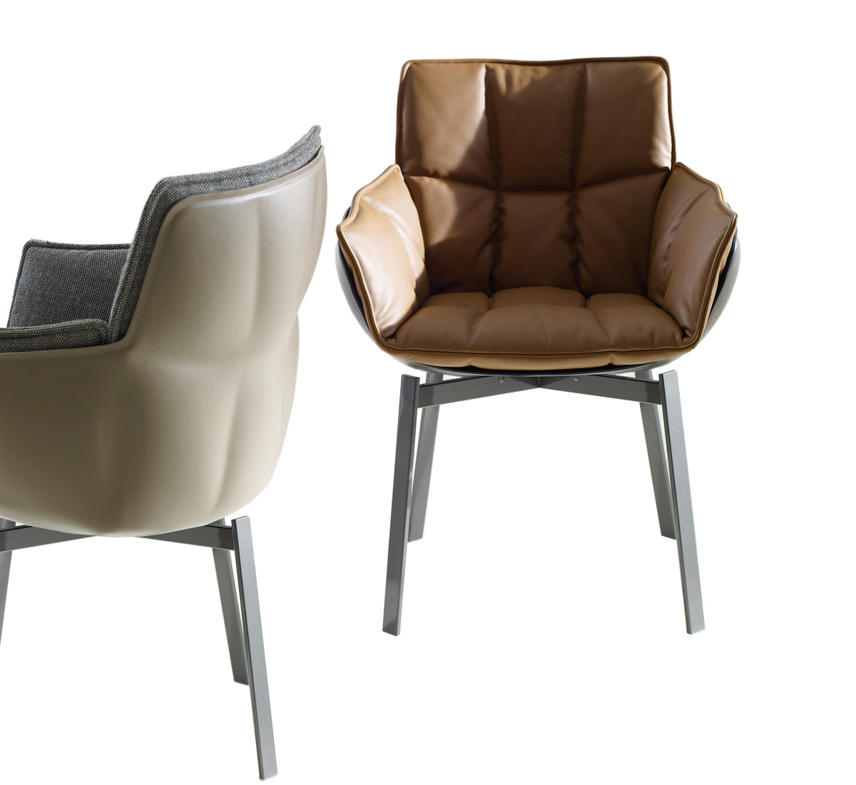 B B Italia Husk Fixed Chair Leather Shell Fabric Cushion