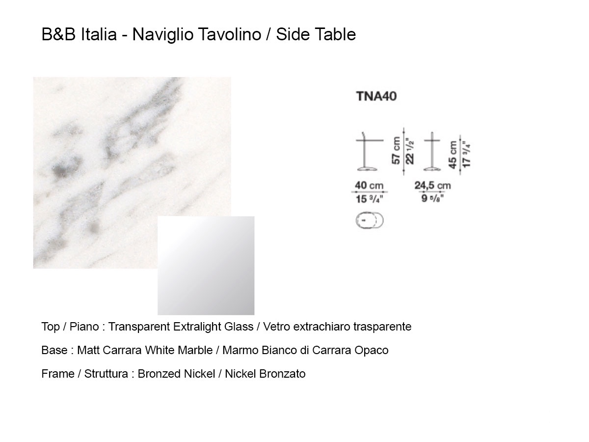 B B Italia Naviglio Side Table Matt Carrara Marble Extra Light Transparent Glass