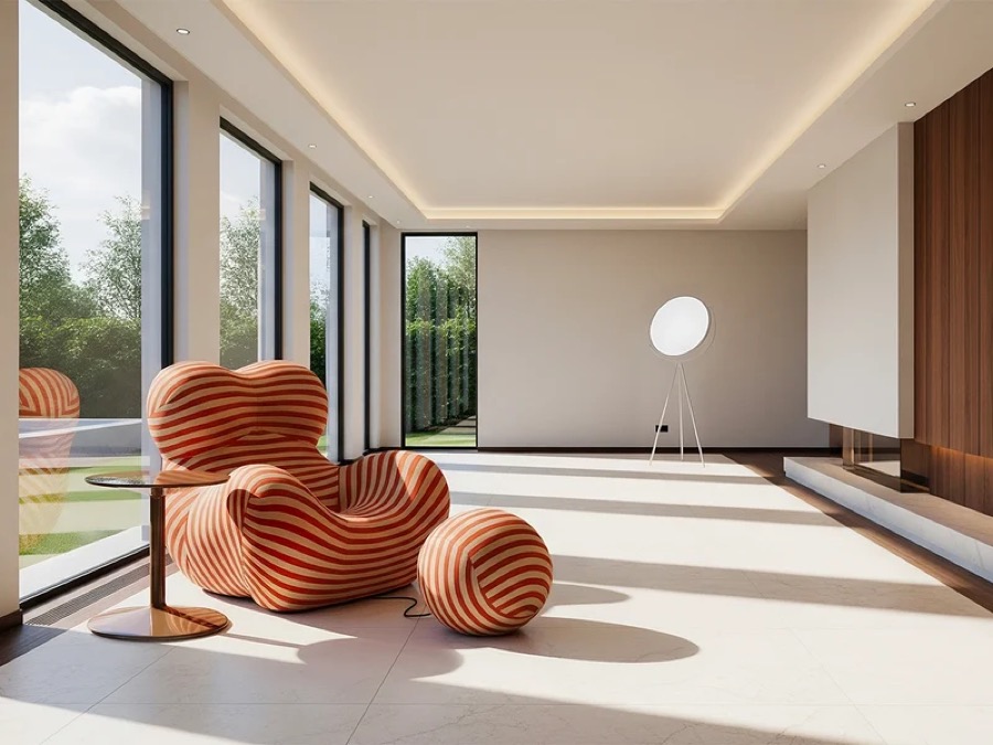 B B Italia Up 2000 56 Armchair And Pouf Stripped Beige Orange