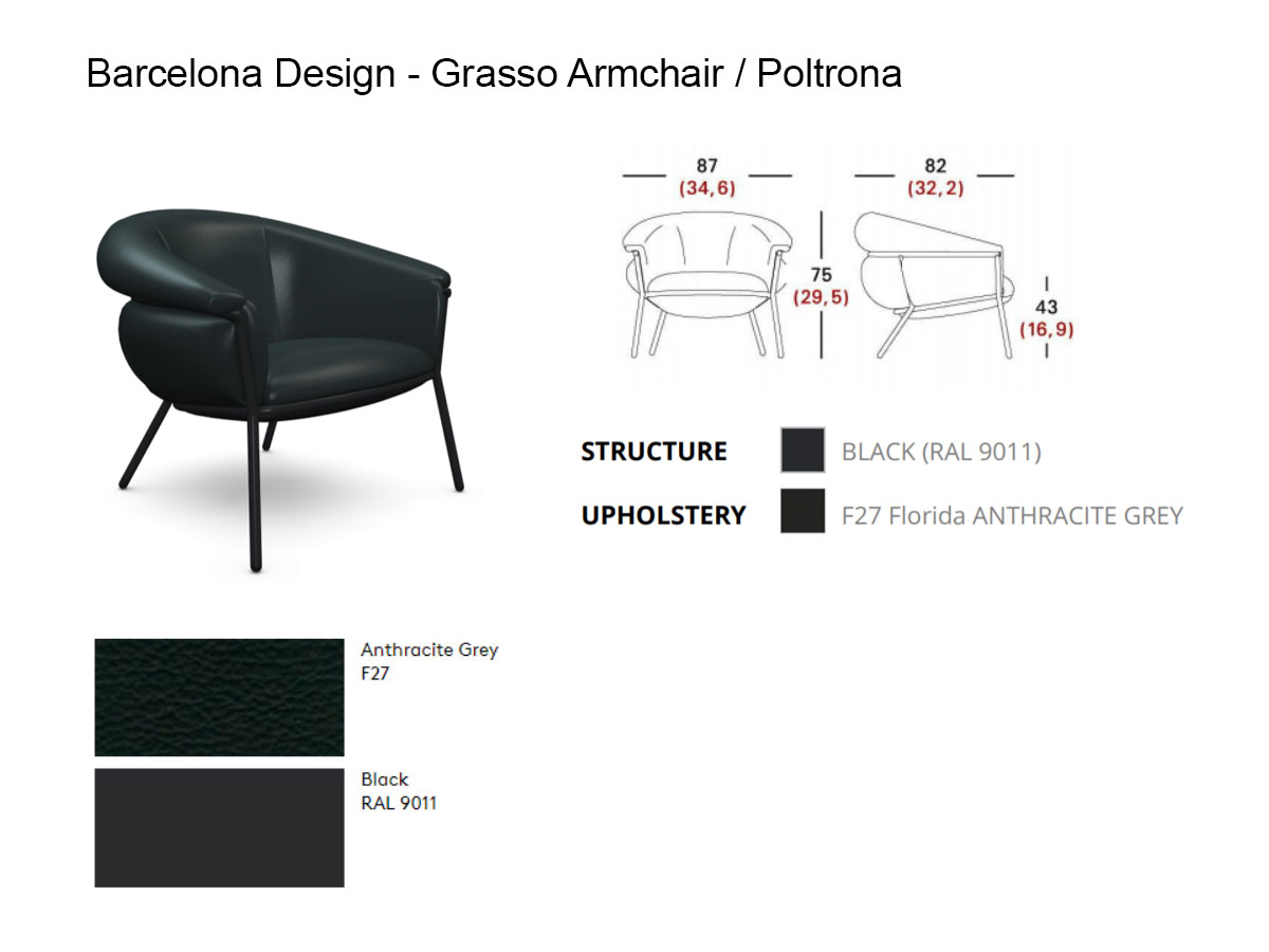 Barcelona Design Grasso Armchair Anthracite Grey F27 Black Structure