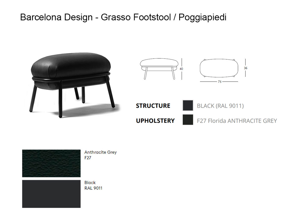 Barcelona Design Grasso Footstool Anthracite Grey F27 Black Structure
