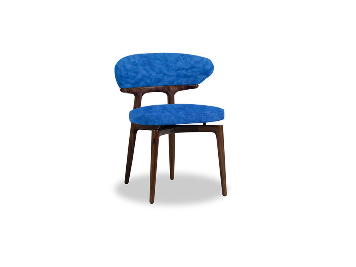 Baxter Clotilde Chair Electric Blue Sheepskin Canaletto Walnut