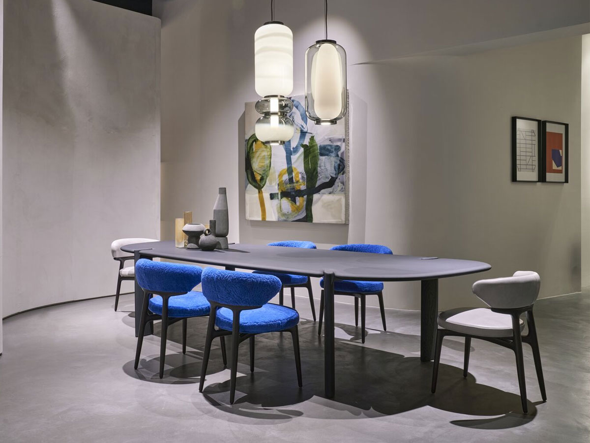 Baxter Clotilde Chair Electric Blue Sheepskin Canaletto Walnut