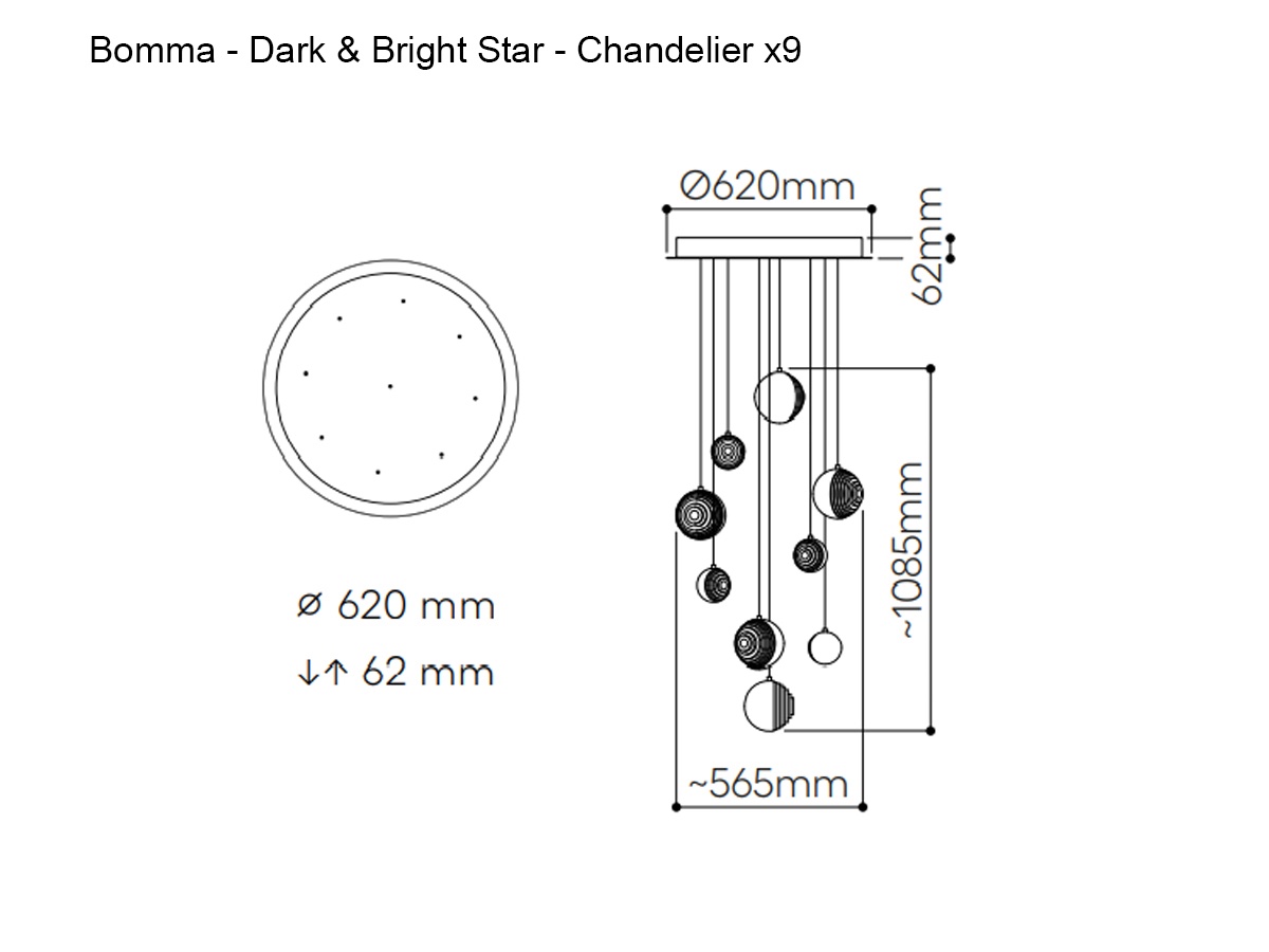 Bomma Dark And Bright Chandelier X9 Suspension Lamp