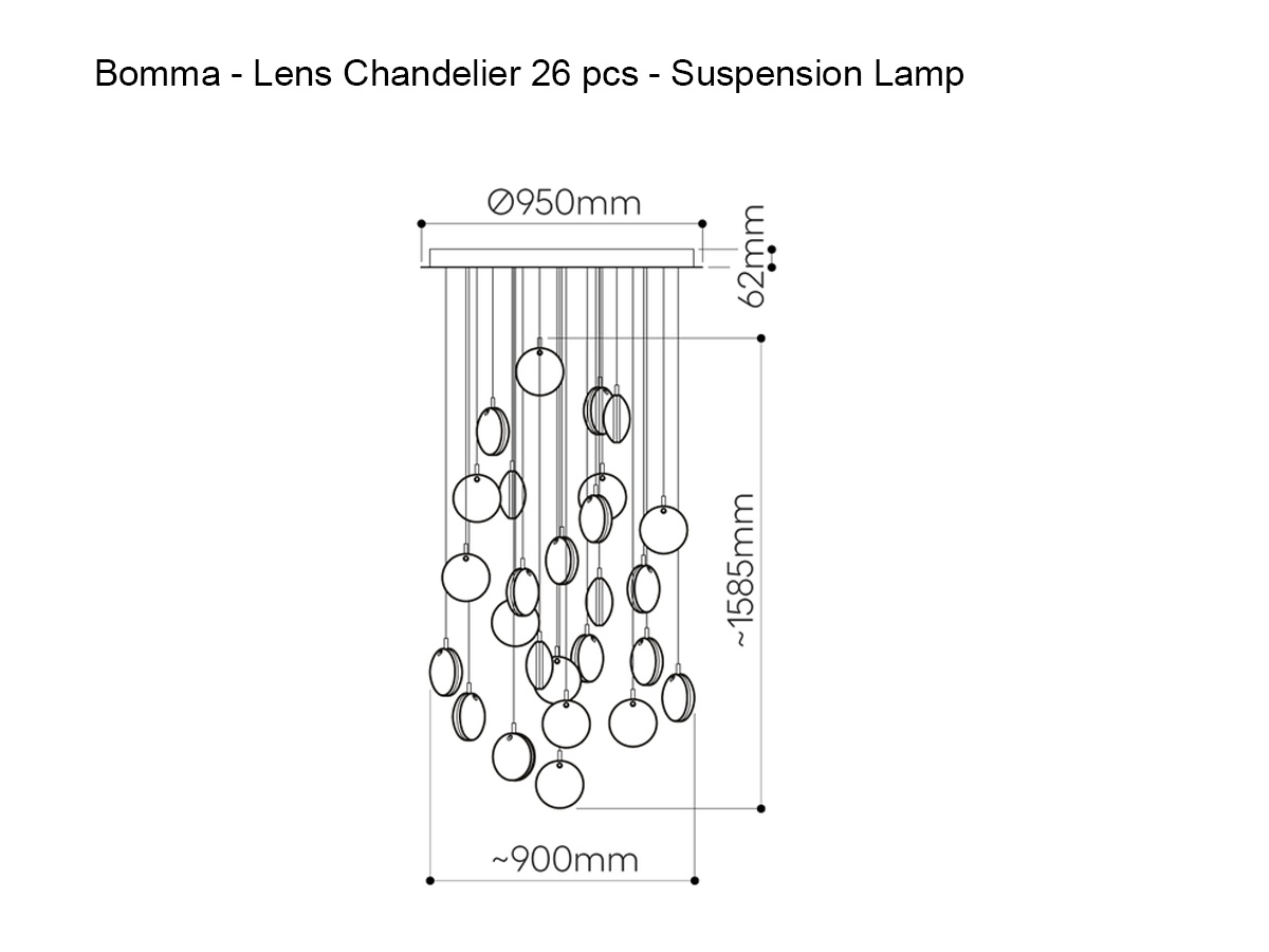 Bomma Lens Chandelier 26x 13 Smoke 13 White Suspension Lamp