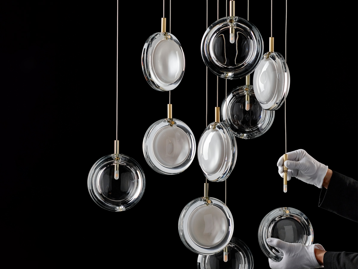 Bomma Lens Chandelier 6x Dark Green Suspension Lamp