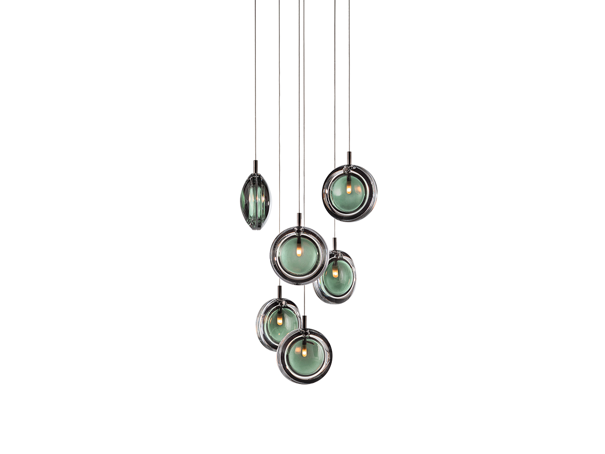 Bomma Lens Chandelier 6x Dark Green Suspension Lamp