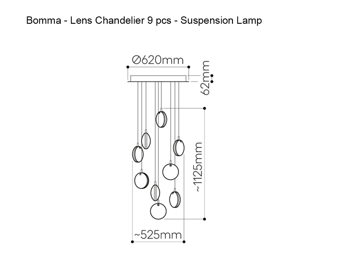 Bomma Lens Chandelier 9 Clear Suspension Lamp