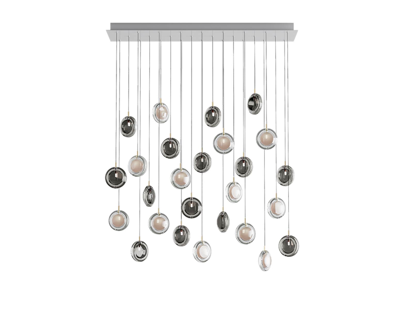 Bomma Lens Chandelier Square 26x 12 Smoke 14 White Suspension Lamp