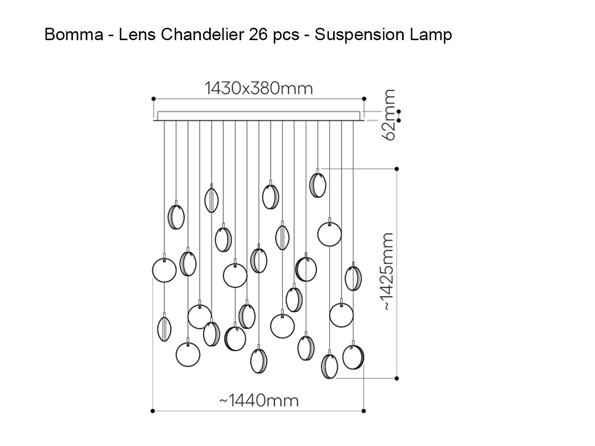 Bomma Lens Chandelier Square 26x 12 Smoke 14 White Suspension Lamp