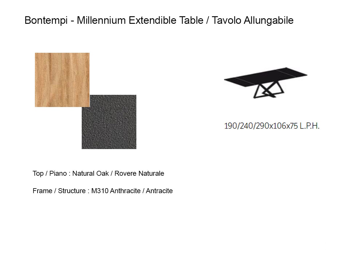 Bontempi Millennium Extendable Table Natural Oak Anthracite