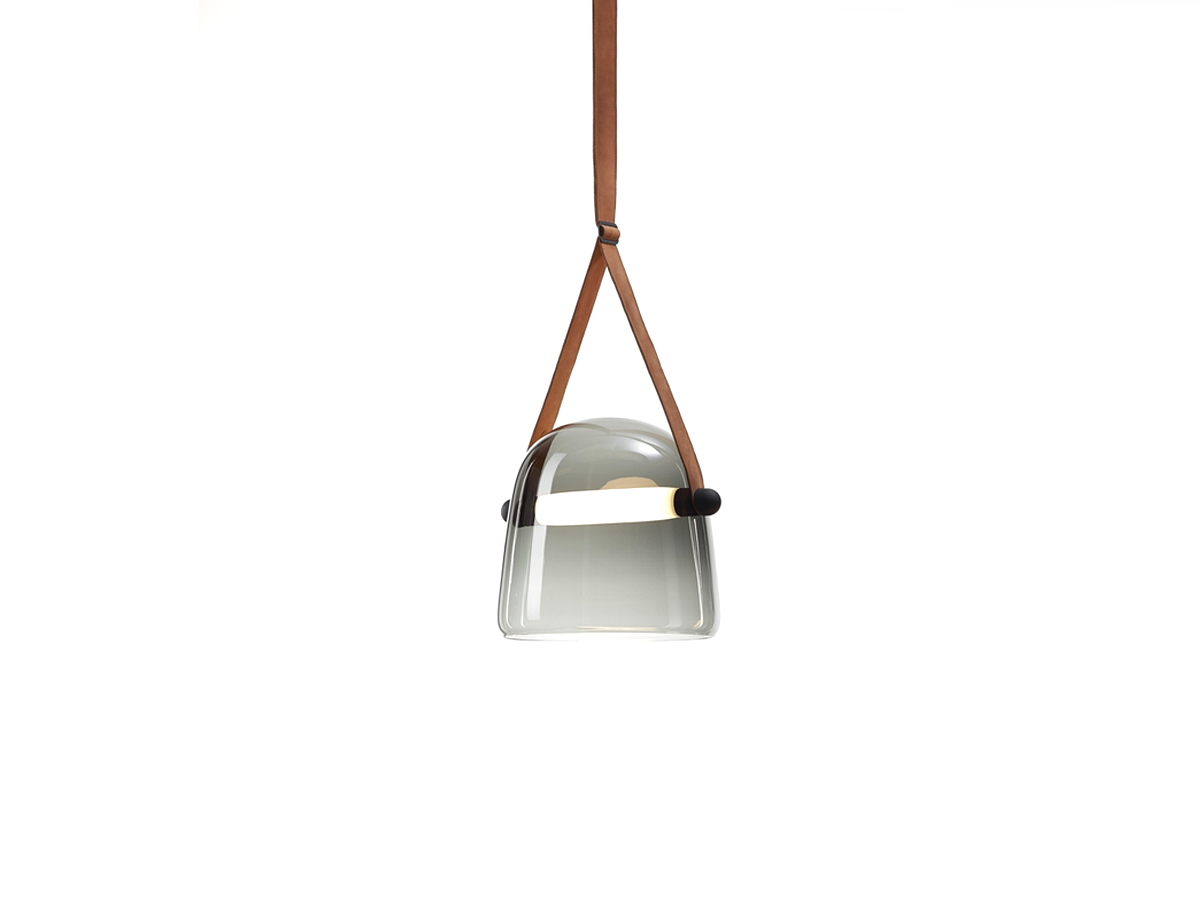 Brokis Mona Large Suspension Lamp Smoke Grey Glass Natural Leather Straps
