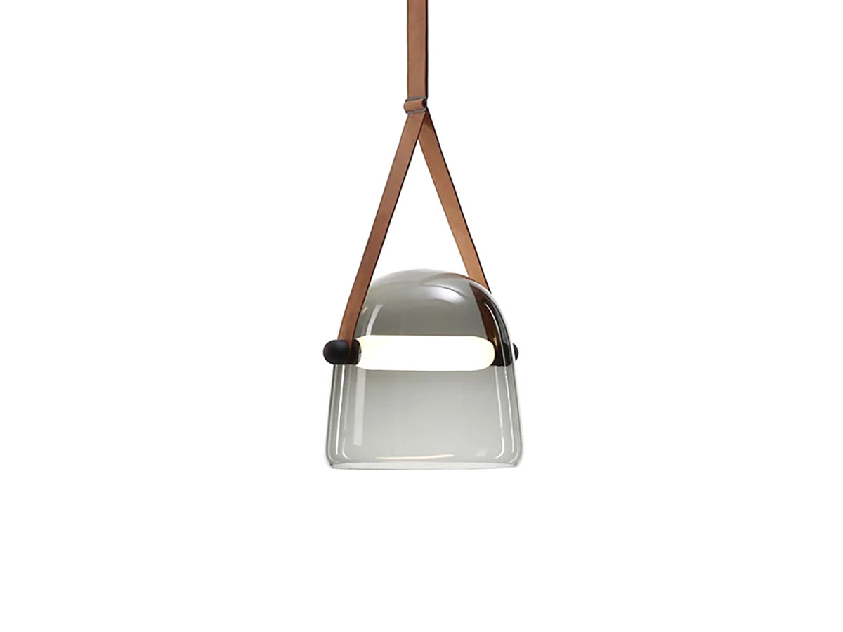 Brokis Mona Pc938 Suspension Lamp Smoke Grey Glass Leather Straps Natural White Canopy