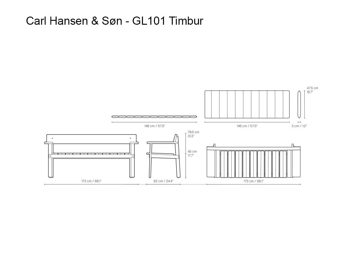 Carl Hansen Son Gl101 Timbur Outdoor Bench