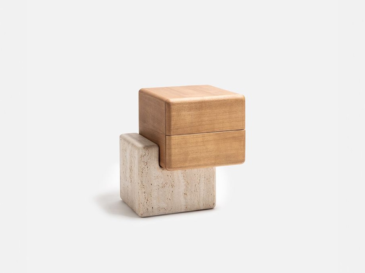 Carpanese Home Brick N Bedside Table Marble Base Wooden Drawers