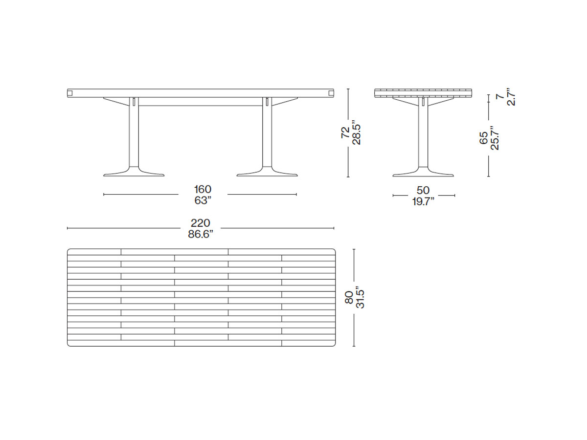 Стол Cassina 11 Table Pieds Corolle, Plateau Bois