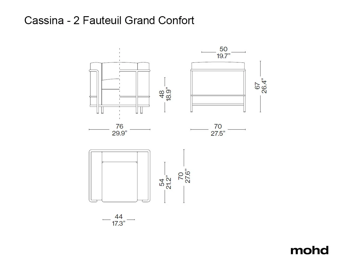 Cassina 2 Fauteuil Grand Confort Petit Modele Durable 60 Armchair