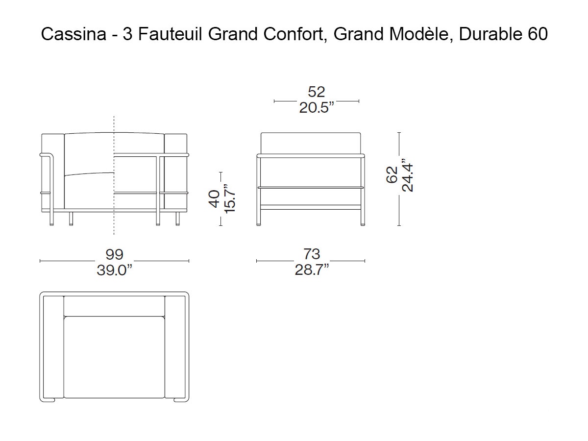 Cassina 3 Fauteuil Grand Confort Grand Modele Durable 60 Armchair