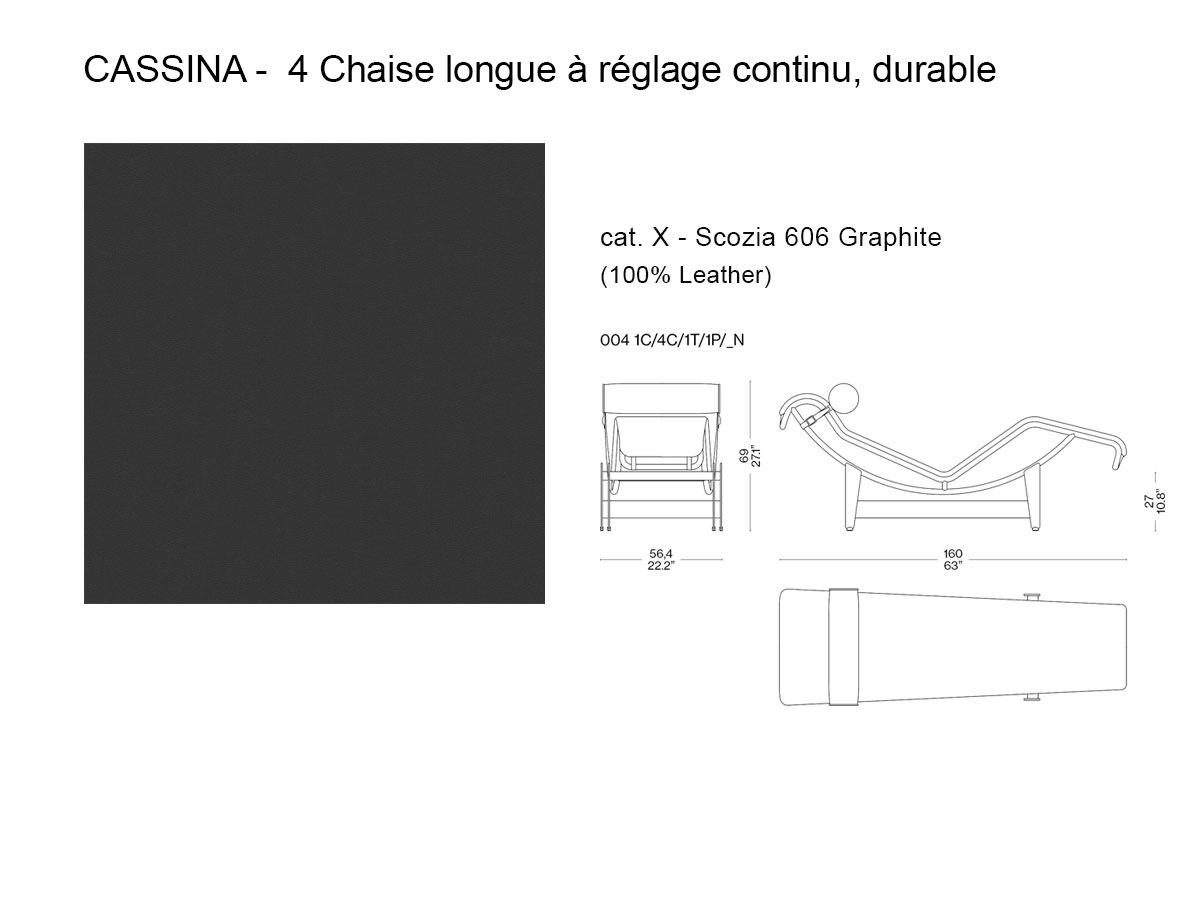 Cassina 4 A Reglage Continu Durable Chaise Longue Scozia 13x606 Graphitechromed