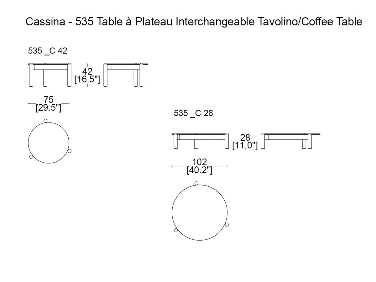 Cassina 535 Table A Plateau Interchangeable Outdoor Coffee Table