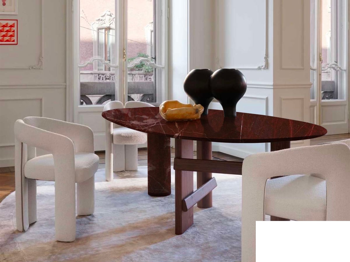 Cassina 559 Sengu Table Canaletto Walnut Red Levanto Marble