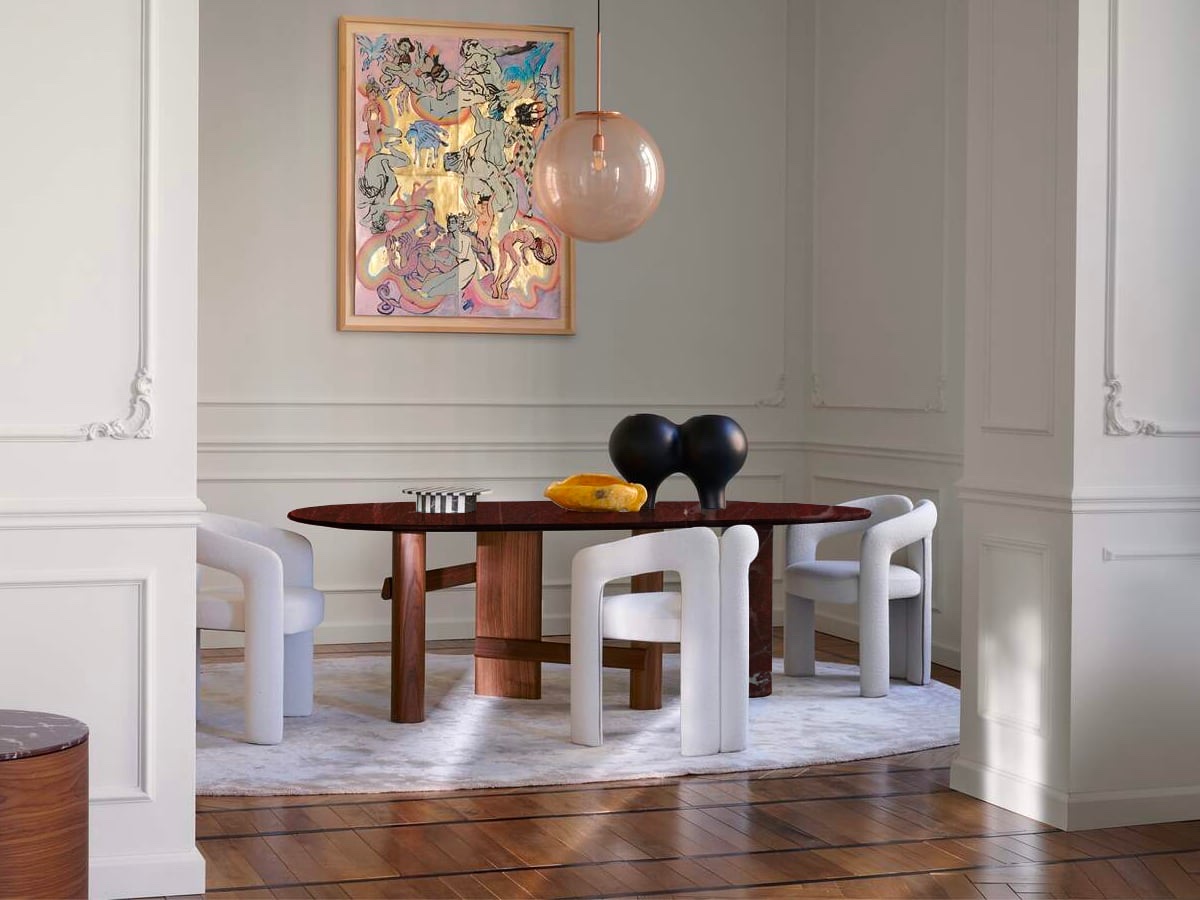 Cassina 559 Sengu Table Canaletto Walnut Red Levanto Marble