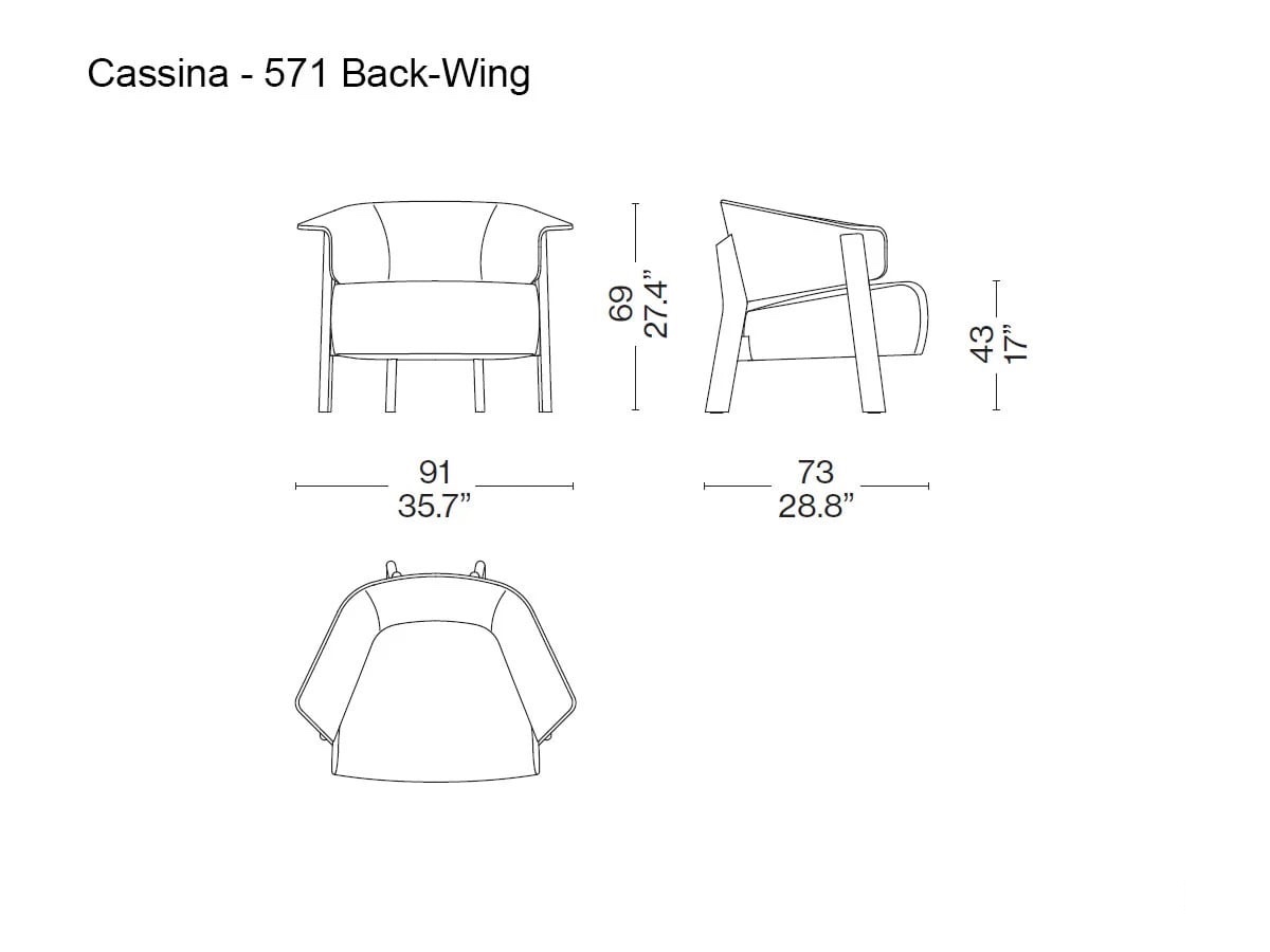 Cassina 571 Back Wing Armchair Canaletto Walnut Leather 13x332 Castagna