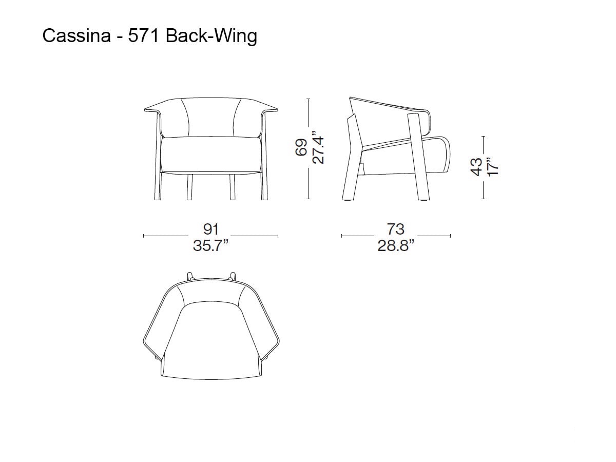 Cassina 571 Back Wing Armchair Walnut Canaletto Leather 360 Natural