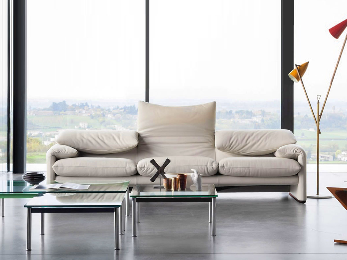 Cassina 675 Maralunga 40 Sofa Leather Scozia White 13x247