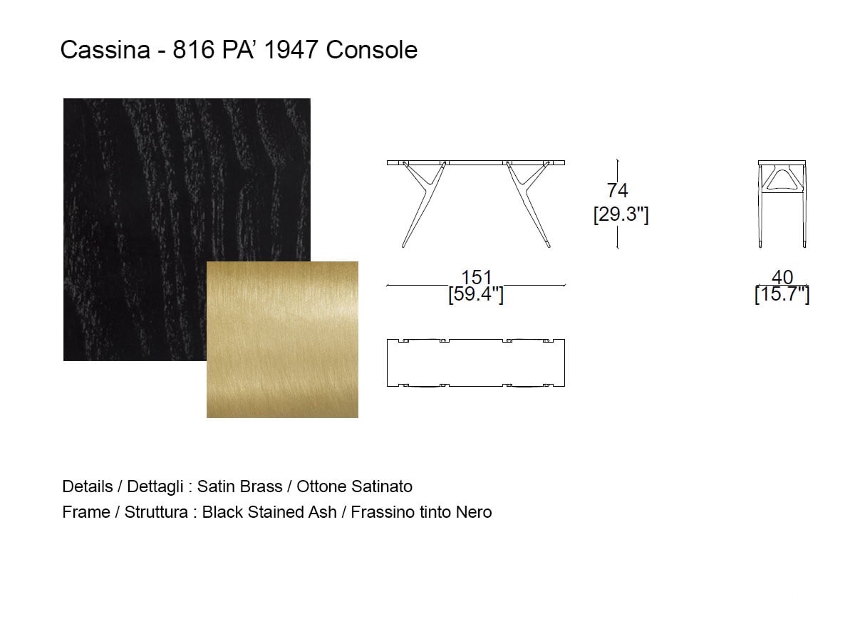 Cassina 816 Pa 1947 Console Black Stained Ash Satin Brass Details