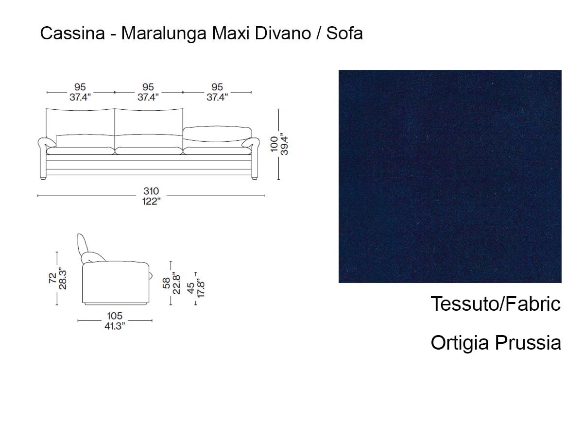 Cassina Maralunga Maxi 3 Seater Sofa Ortigia Prussia