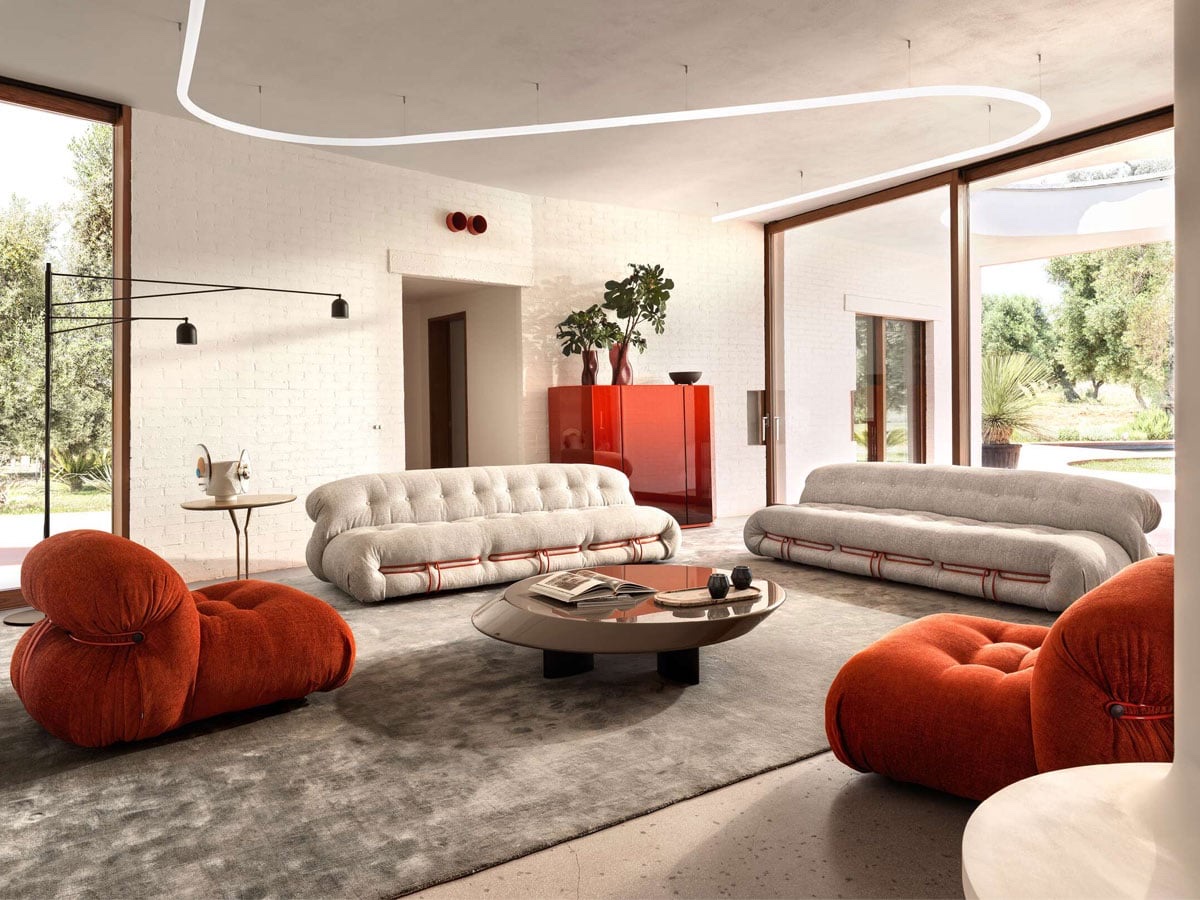 Cassina Soriana Three Seater Sofa Luxor Perla 13l023 China Red